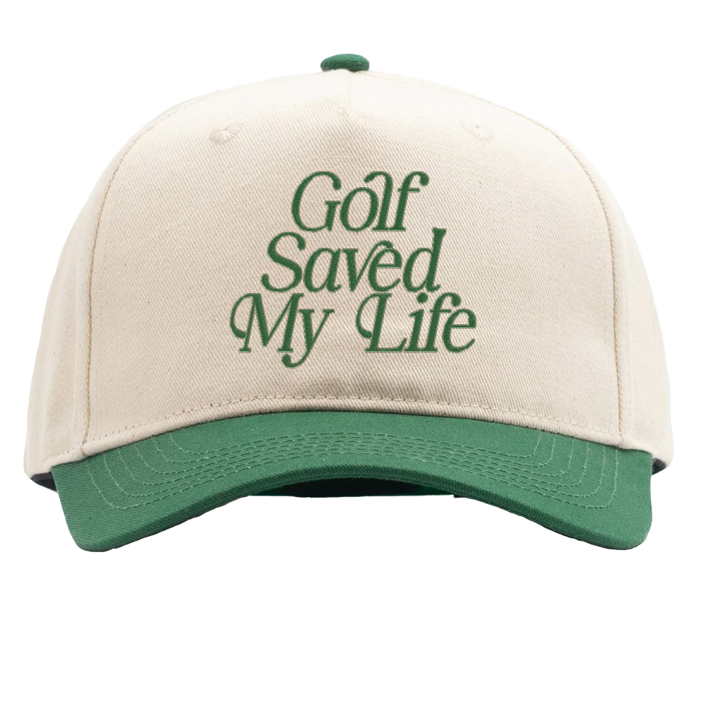 Golf Saved My Life 5 Panel Hat (Green Trim)