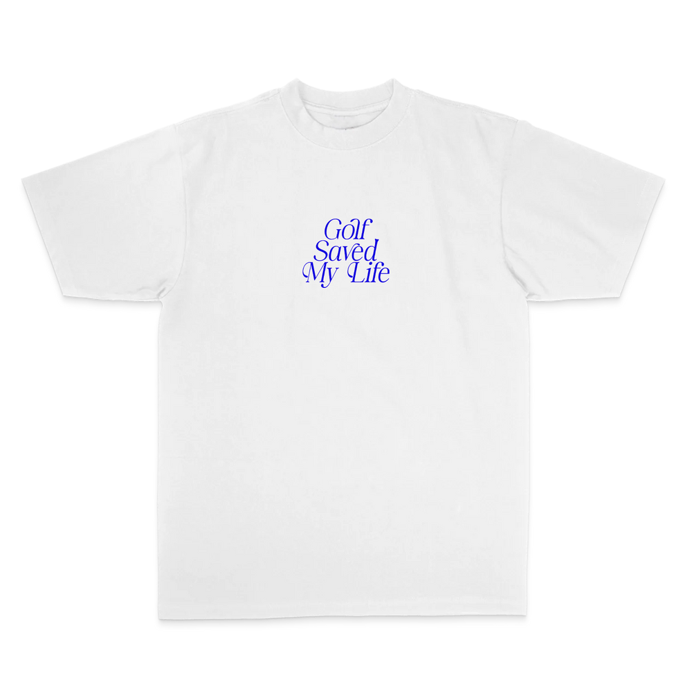 Golf Saved My Life Tee (White / Blue Print)