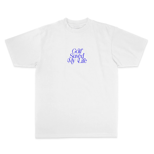 Golf Saved My Life Tee (White / Blue Print)