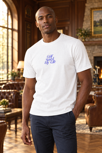 Golf Saved My Life Tee (White / Blue Print)
